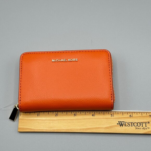 Michael Kors Jet Set Orange Punch Small Zip Around Card Case Wallet NEW - Picture 10 of 12